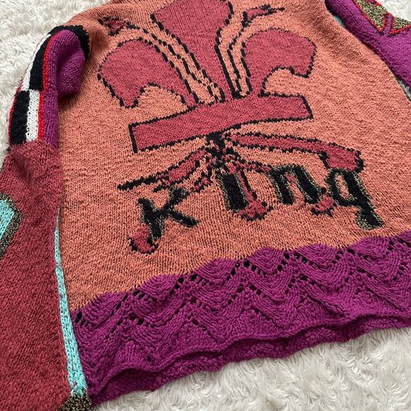 Handmade Madonna Knit Crochet Hooded Sweater Multicolor Bell Sleeve OSFM - Picture 10 of 11